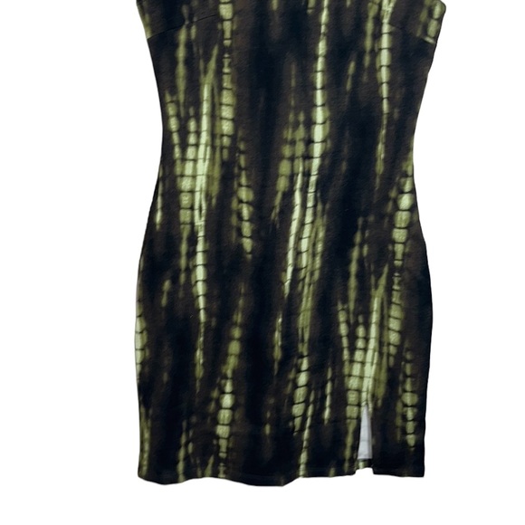 Forever 21 Black & Lime Abstract Bodycon Mini Dress Cord Spaghetti Straps - Picture 4 of 7